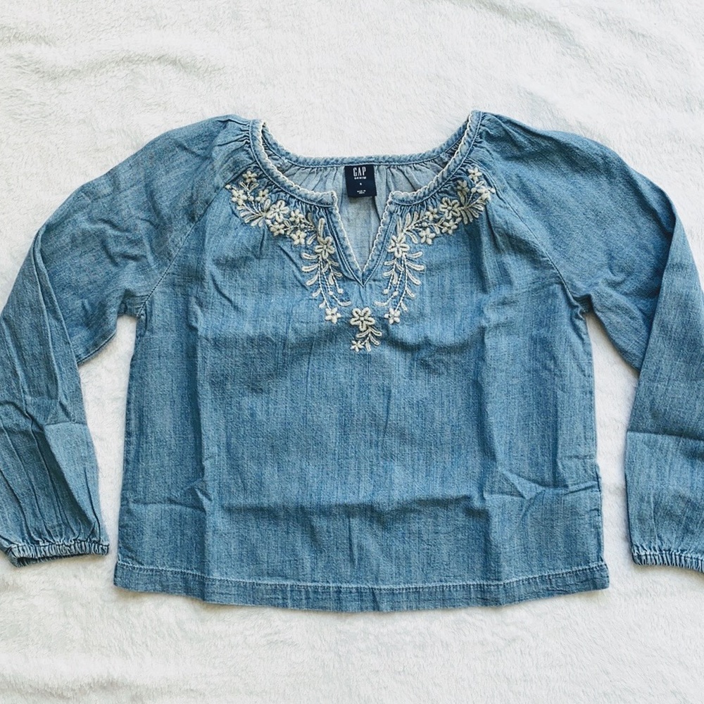 Embroidered Denim Top